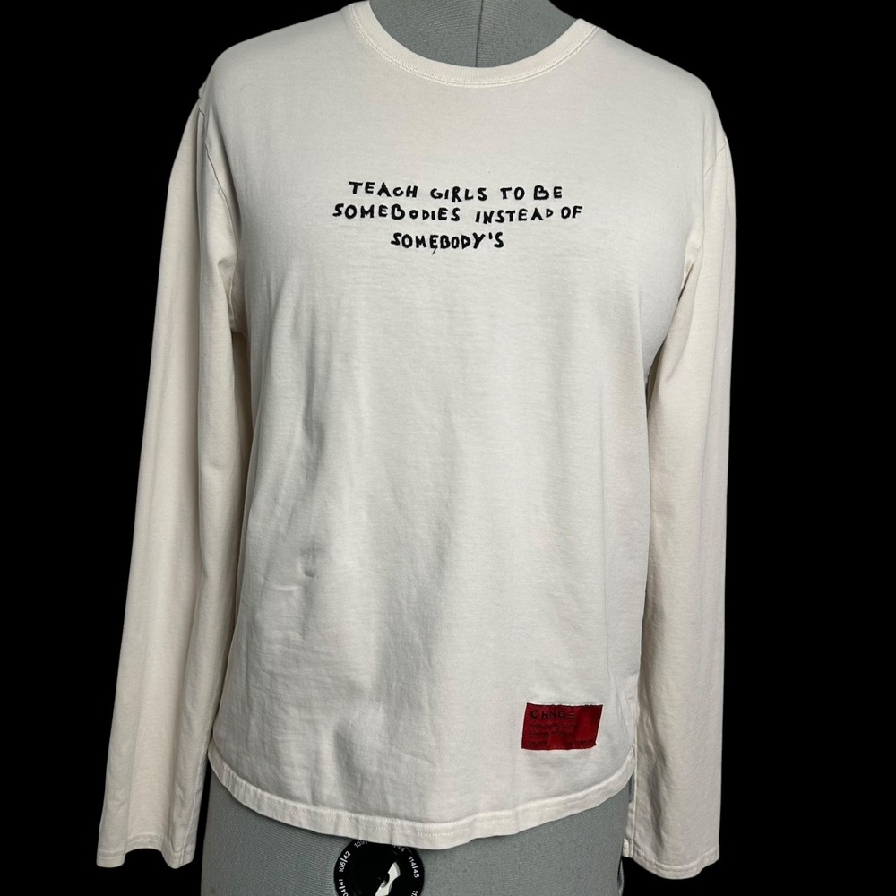 CHNGE Organic Cotton Feminist Graphic Long Sleeve Tee Cream Small
